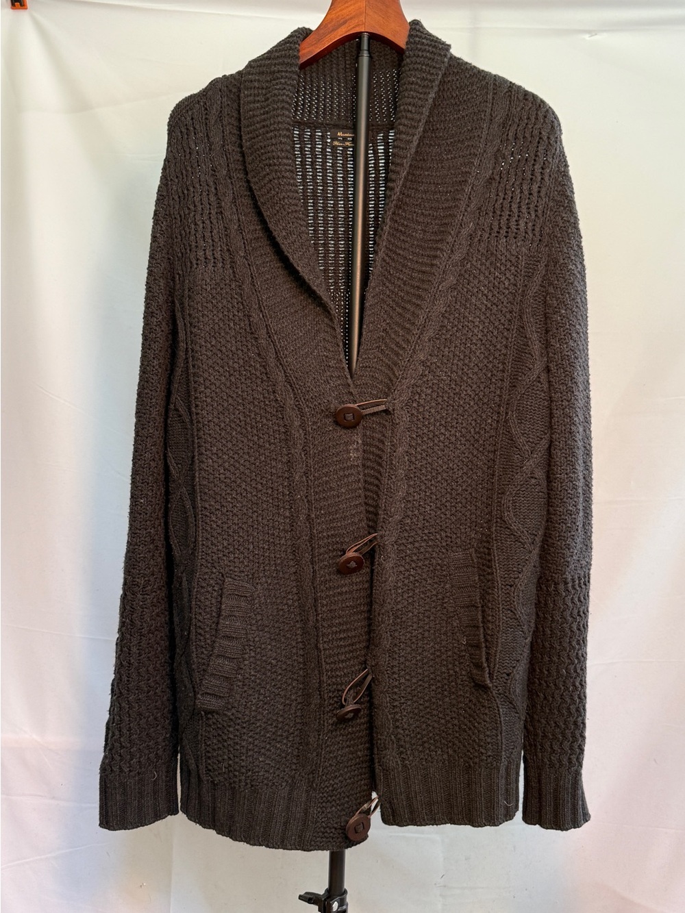 Massimo Dutti Men's Shawl Collar Toggle Cardigan - Dark Gray